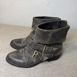 Kors Michael Kors Boots 9 Women Brown Leather Moto Buckle Distressed Y2K Boho